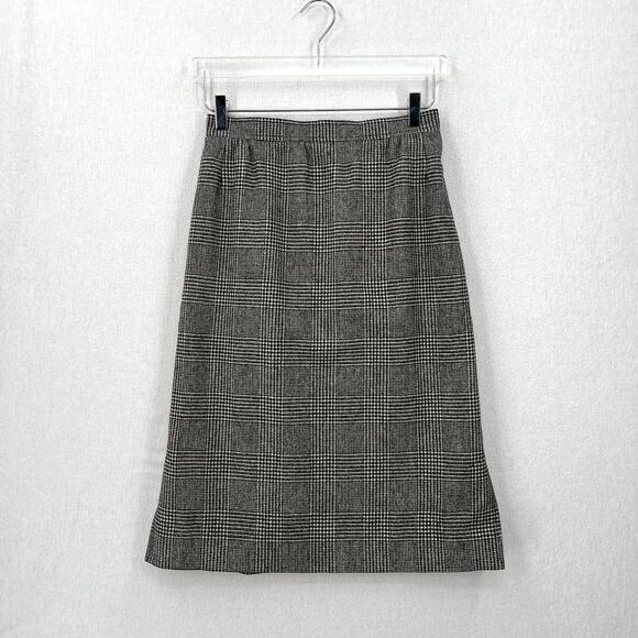 VINTAGE 70s SAINT LAURENT Wool Houndstooth Plaid Pencil Skirt XS Black White - Picture 2 of 16